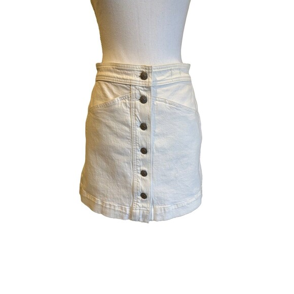 Madewell Women's 2 Stretch Denim A-Line Skirt White Button Down Mini - Picture 1 of 5